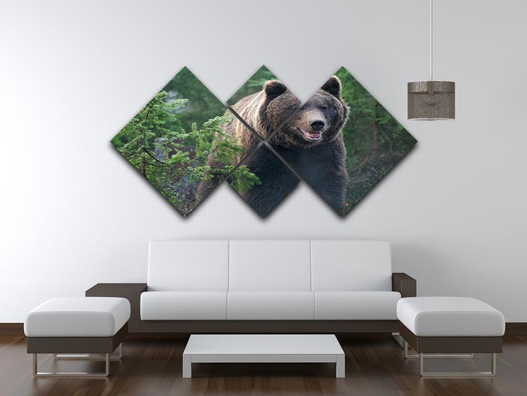 A beautiful multi-panel canvas artwork featuring a bear in a lush forest, divided into four equal square sections.