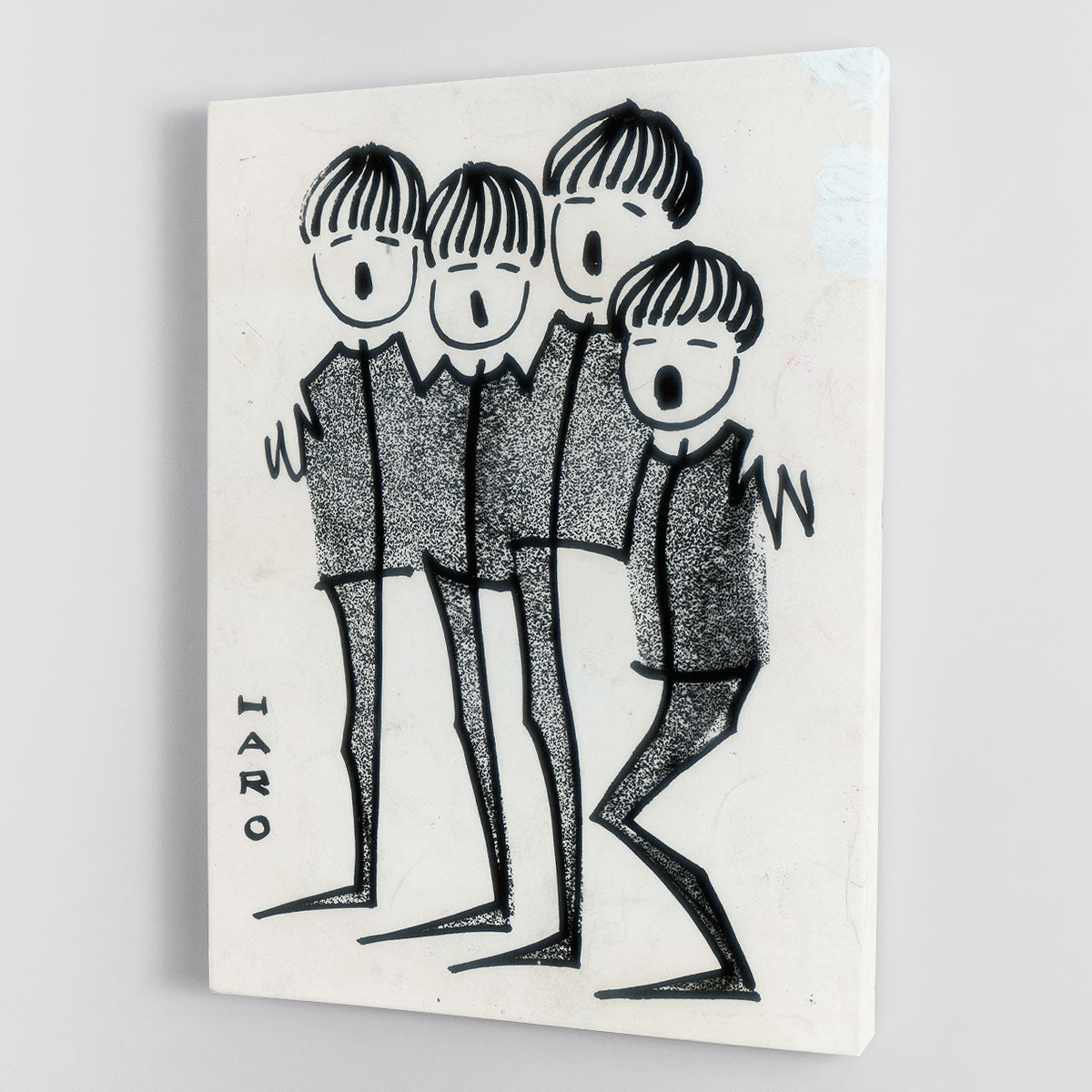 Colorful Beatles cartoon canvas print showcasing iconic band members in a playful design.
