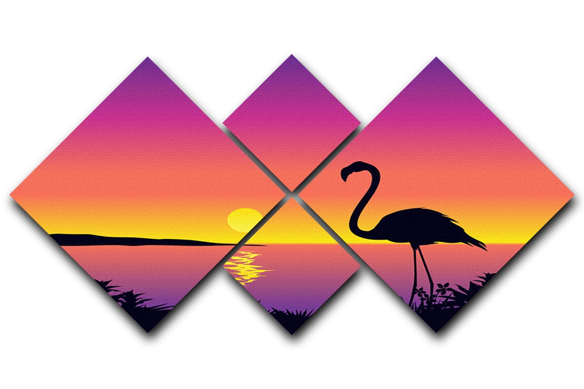 A stunning 4-panel canvas artwork featuring a beautiful coastline view with flamingos, showcasing vibrant colors and intricate details.