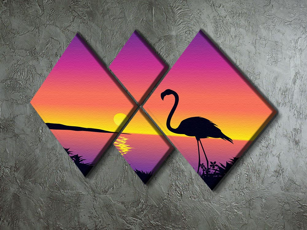A stunning 4-panel canvas artwork featuring a beautiful coastline view with flamingos, showcasing vibrant colors and intricate details.
