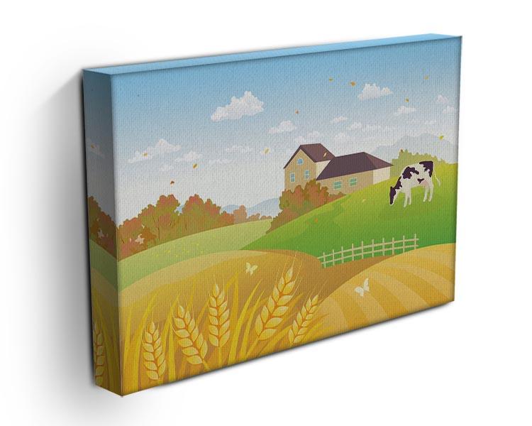 A beautiful fall countryside scene featuring a grazing cow, showcasing vibrant autumn colors and serene landscape.