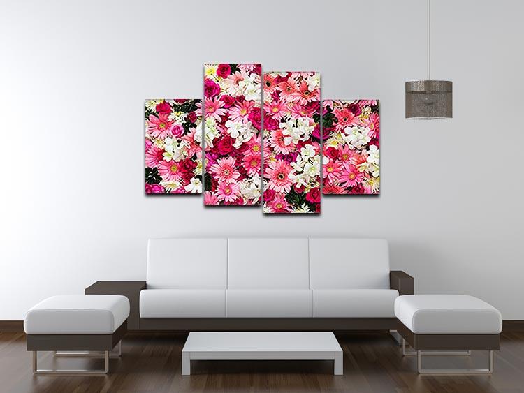 Beautiful Flowers 4 Split Panel Canvas artwork featuring vibrant floral designs, ideal for wedding decor.