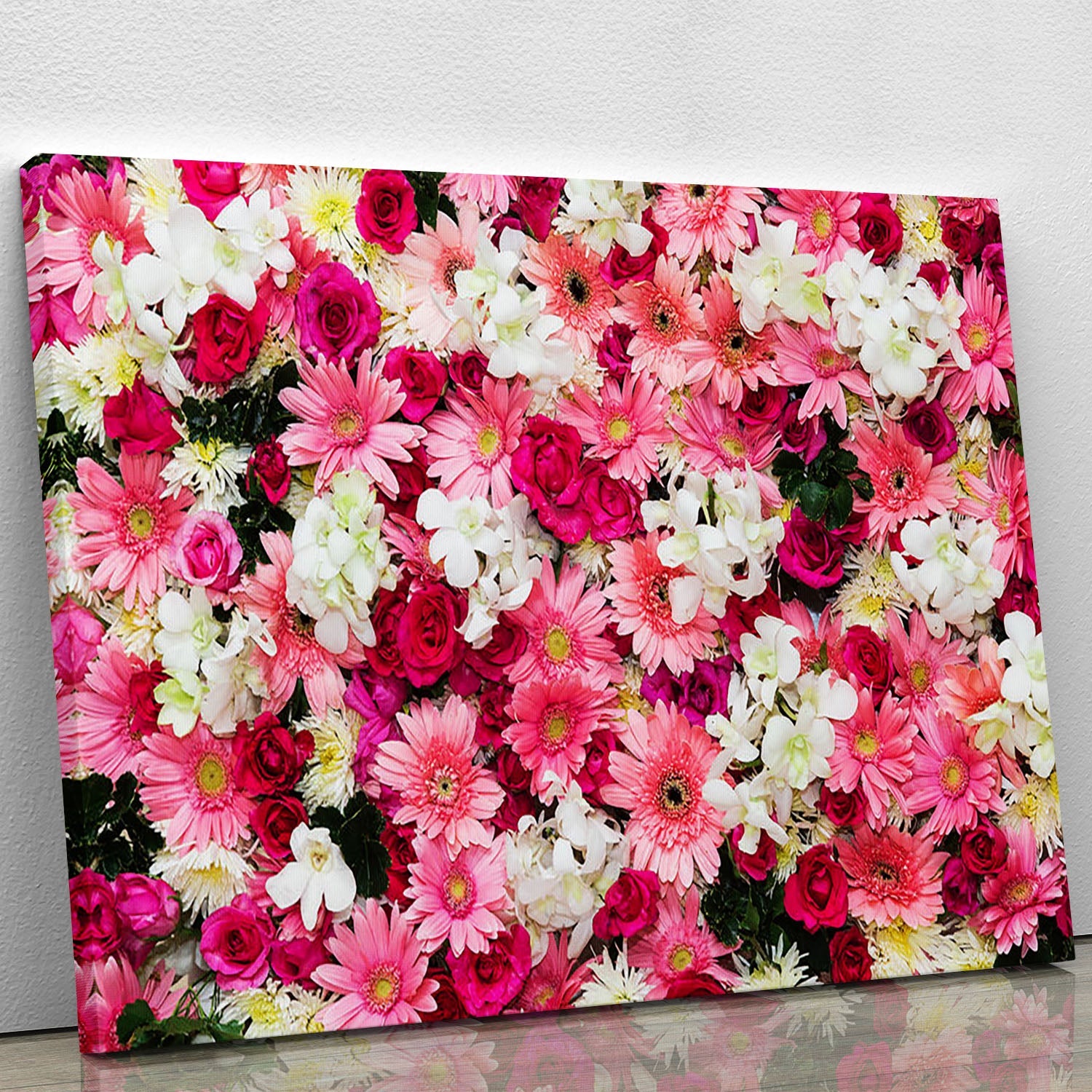 A beautiful canvas print featuring vibrant flowers ideal for wedding decor, showcasing intricate details and rich colors.