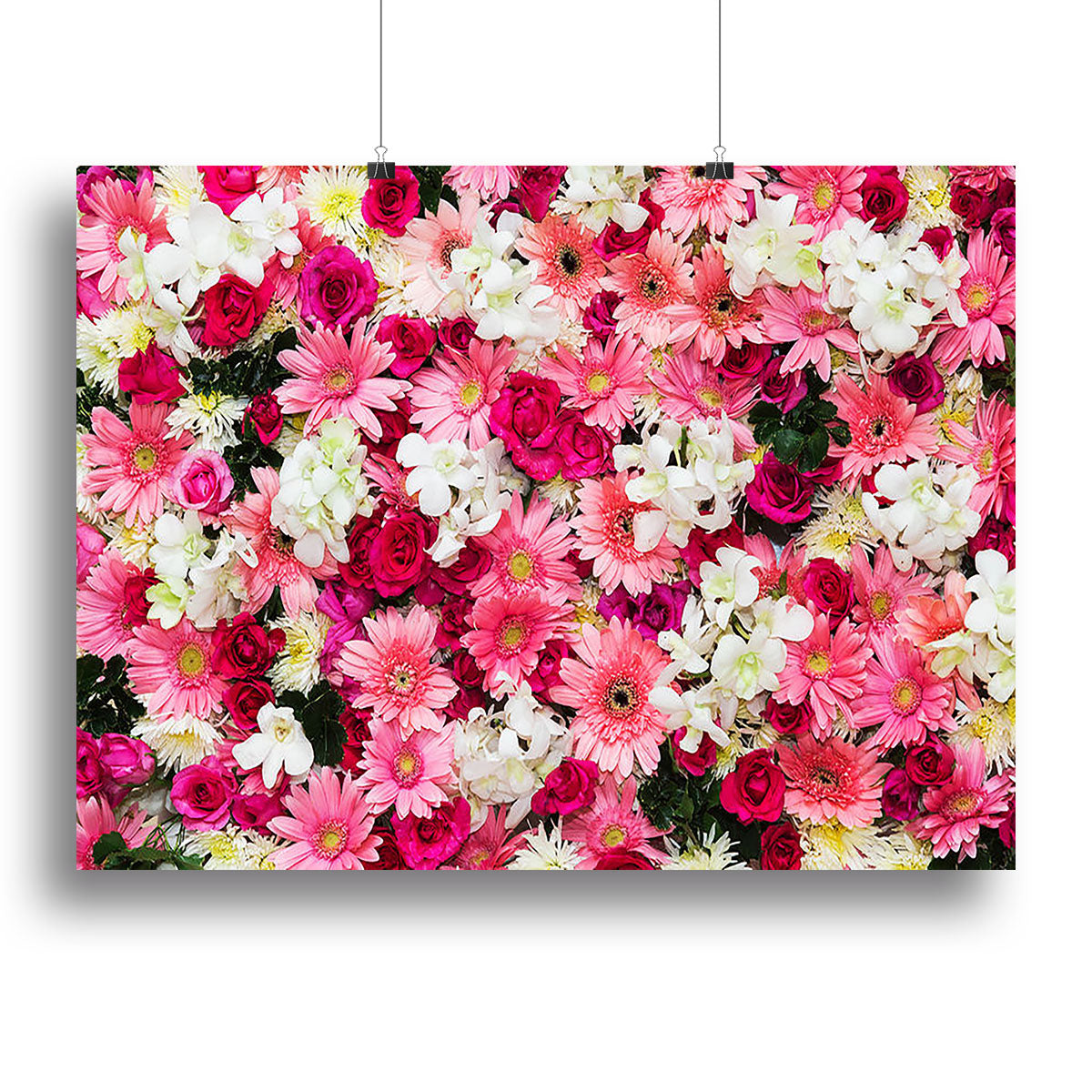 A beautiful canvas print featuring vibrant flowers ideal for wedding decor, showcasing intricate details and rich colors.