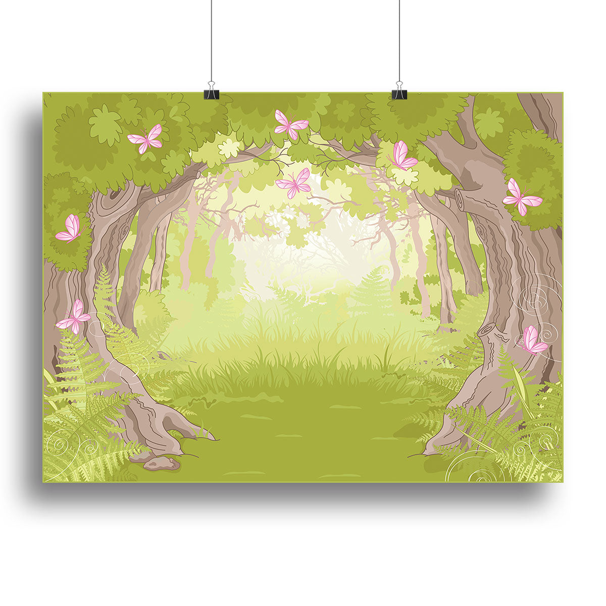 Beautiful Glade in the Magic Forest canvas print showcasing vibrant greens and serene nature scenery, perfect for home decor.