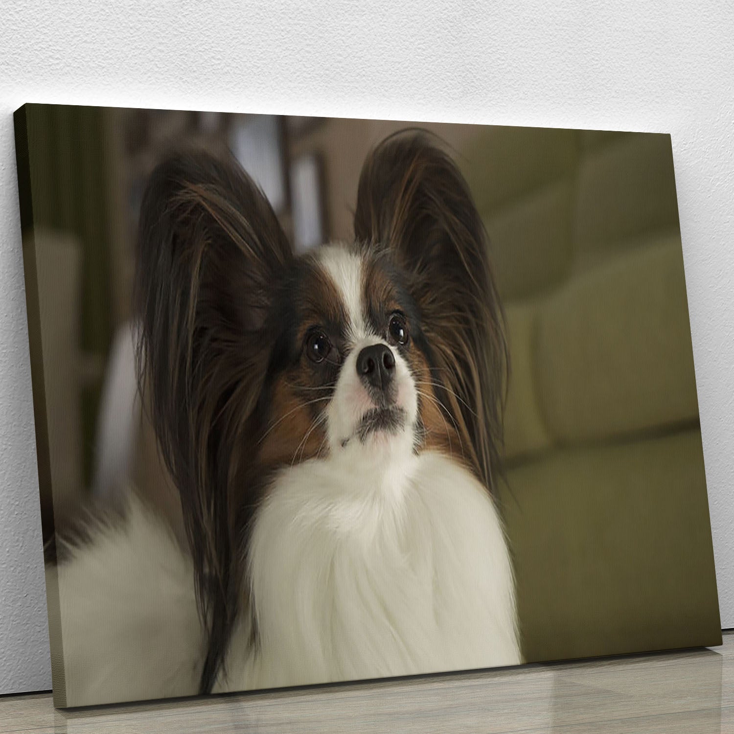 Beautiful male Papillon dog canvas print showcasing vibrant colors and intricate details, perfect for home decor.