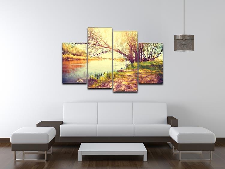 Beautiful Scene 4 Split Panel Canvas artwork displayed in a modern living room, showcasing vibrant colors and intricate details.