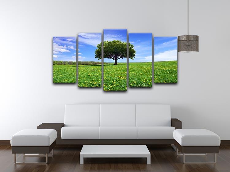 Beautiful spring landscape artwork displayed in a 5-panel split canvas format, showcasing vibrant colors and intricate details.