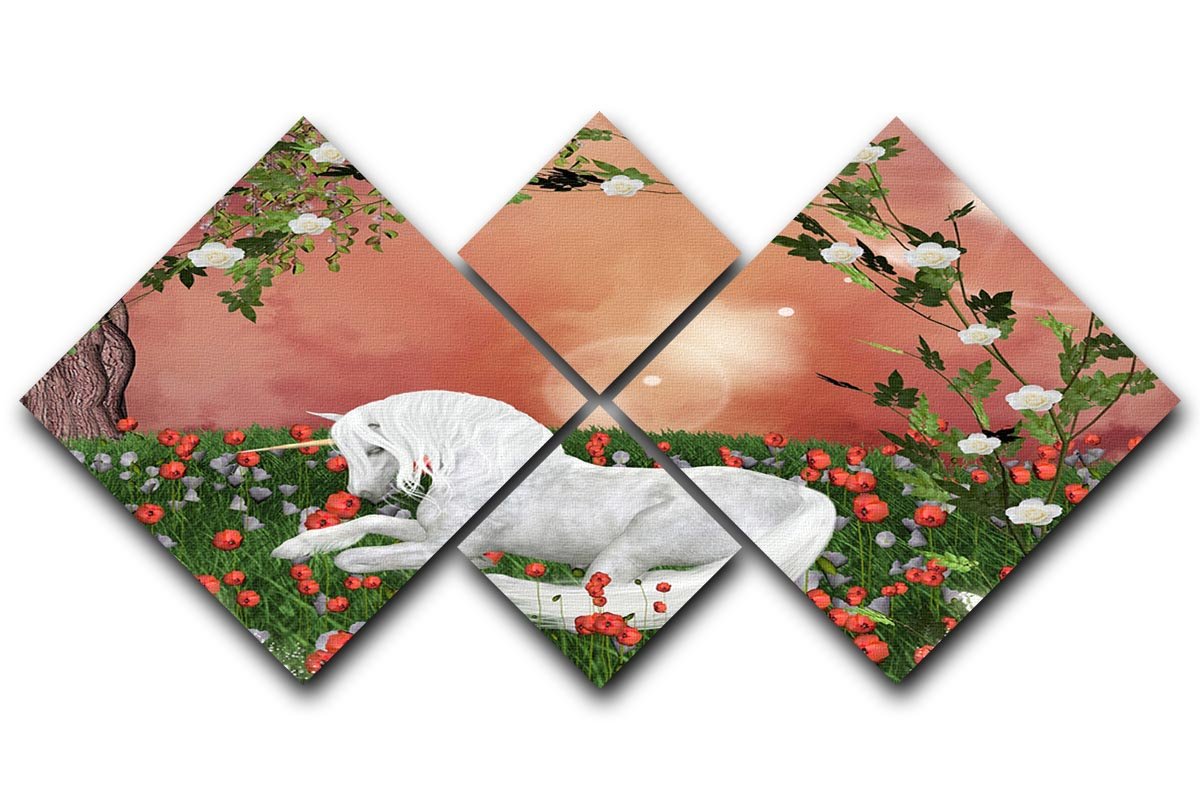 Beautiful unicorn artwork displayed on a 4-square multi-panel canvas, showcasing vibrant colors and intricate details.