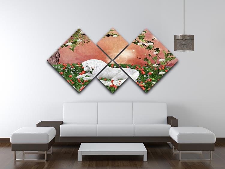 Beautiful unicorn artwork displayed on a 4-square multi-panel canvas, showcasing vibrant colors and intricate details.