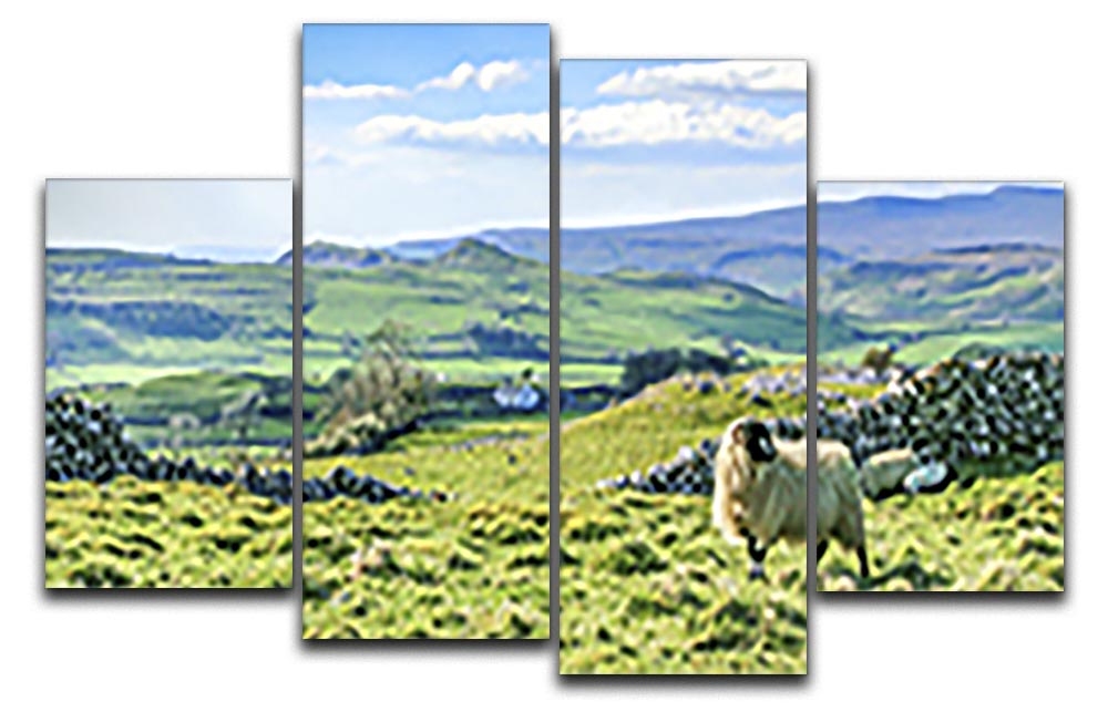 Beautiful Yorkshire Dales landscape depicted in a 4-split canvas artwork, showcasing vibrant colors and serene natural scenery.