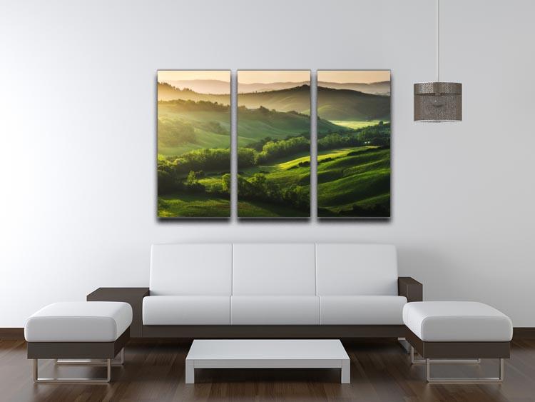 Beautifully illuminated landscape 3 split panel canvas print showcasing vibrant colors and stunning details.