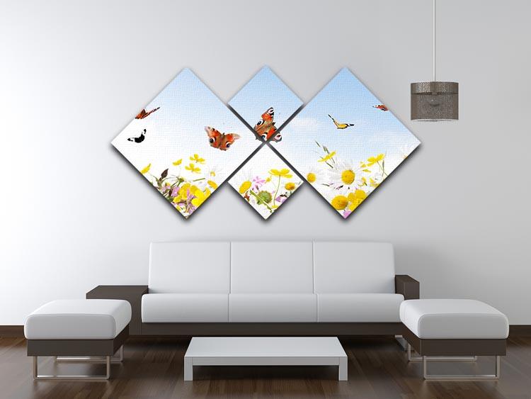Beauty in Nature 4 Square Multi Panel Canvas artwork featuring four equal square sections depicting serene natural landscapes.