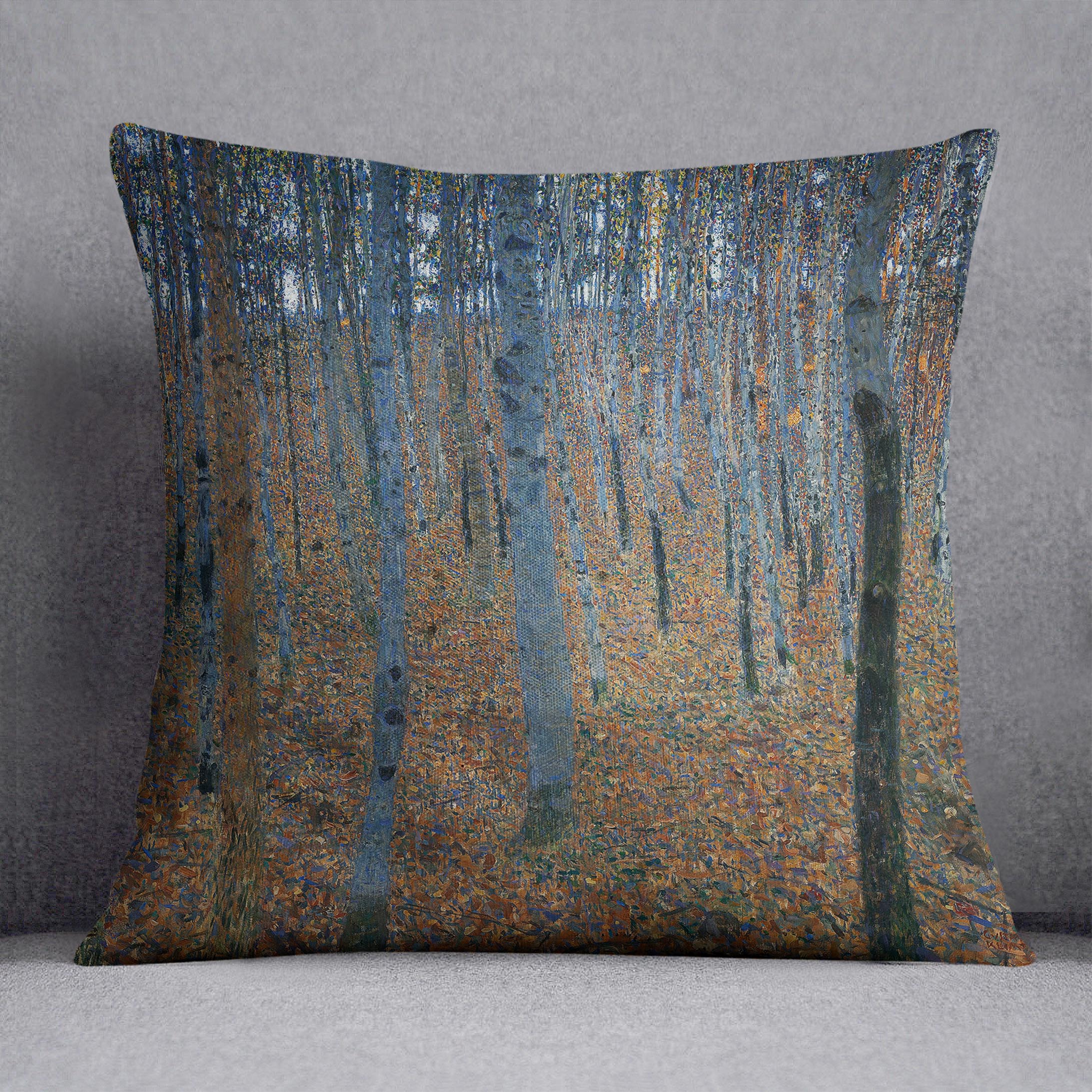 Beech Grove I by Klimt Cushion featuring vibrant abstract design on luxurious vegan faux suede.