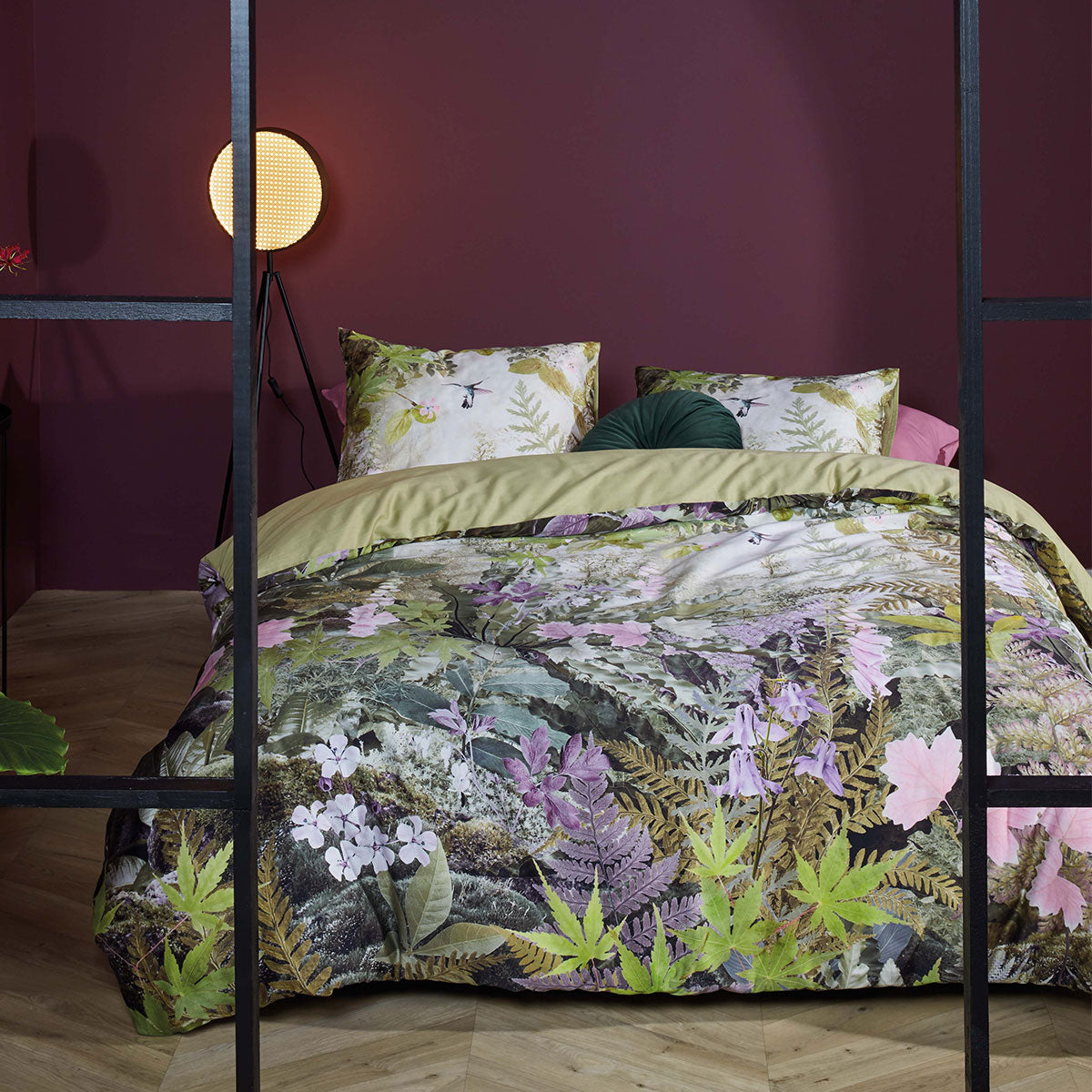 Charming Green Cotton Sateen Quilt Cover Set featuring vibrant floral design and terracotta back, perfect for queen-sized beds.