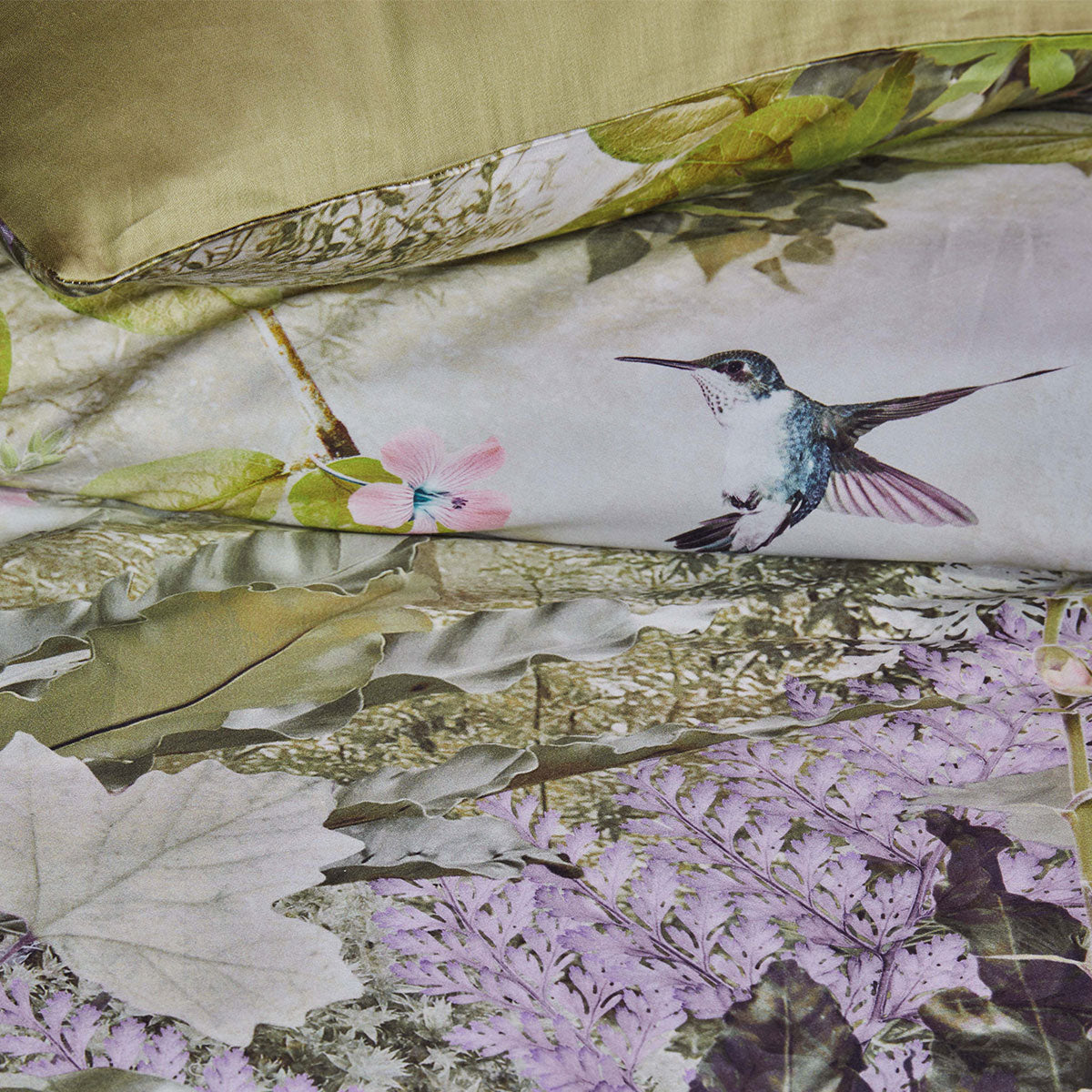 Charming Green Cotton Sateen Quilt Cover Set featuring vibrant floral design and terracotta back, perfect for queen-sized beds.