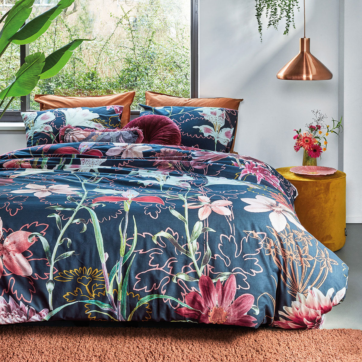 Bedding House Joy Multi Cotton Quilt Cover Set King featuring vibrant floral patterns in various colors on a soft cotton fabric.