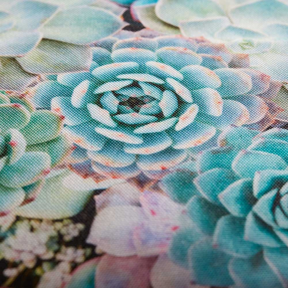 Bedding House Plantiful Green Filled Square Cushion with vibrant flower cactus design in cream, green, teal, pink, yellow, and blue colors.