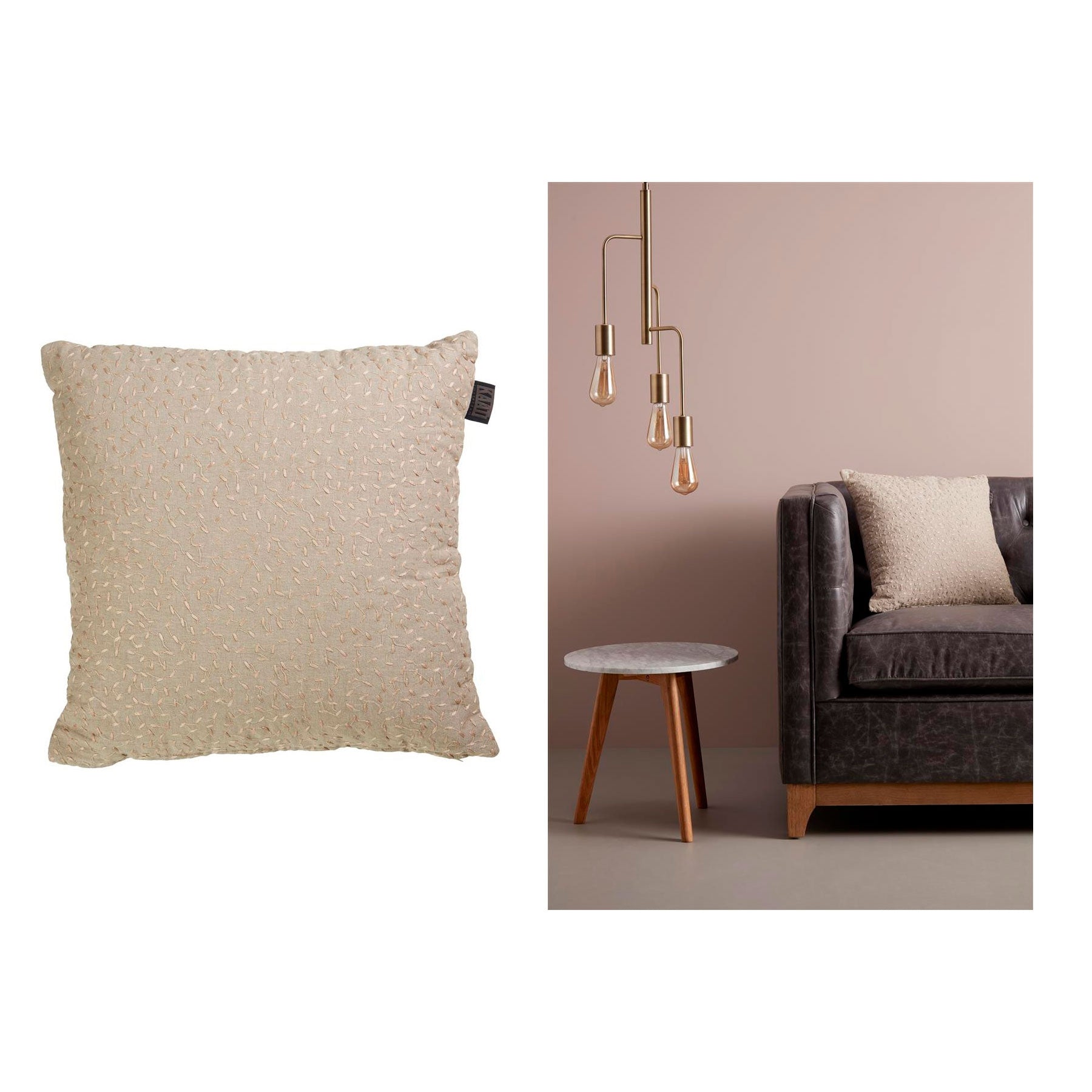 Bedding House Simba Gold Cotton Cushion with elegant buds embroidery design in Wheat and Gold tones, measuring 43 x 43 cm.