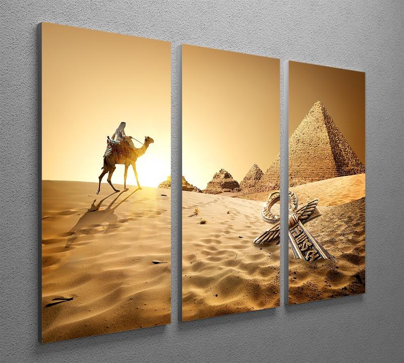 A stunning 3-panel canvas print featuring a Bedouin on a camel, showcasing intricate details and vibrant colors.