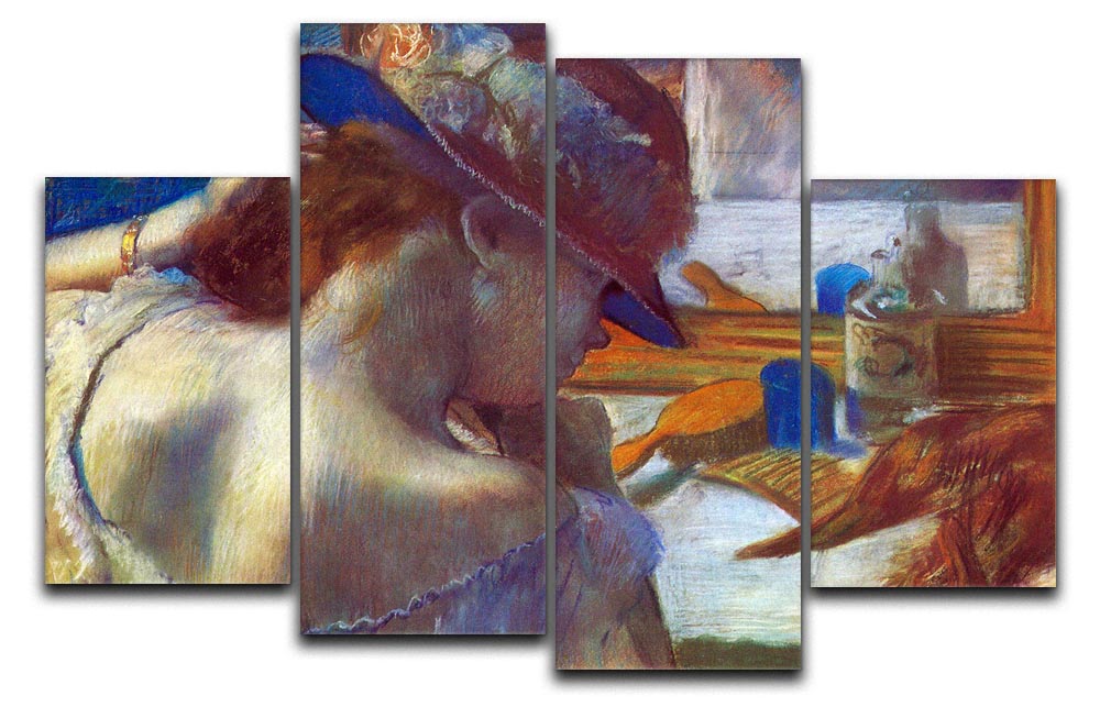 Before the Mirror by Degas, a 4-split canvas artwork showcasing a woman in front of a mirror, divided into four panels for a dynamic display.