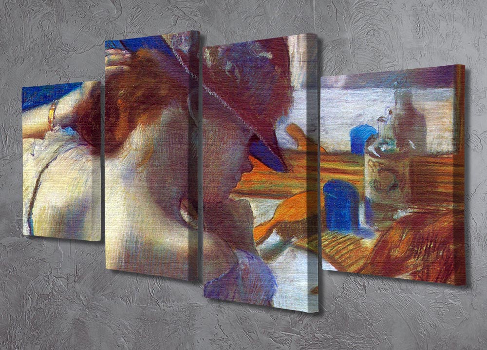 Before the Mirror by Degas, a 4-split canvas artwork showcasing a woman in front of a mirror, divided into four panels for a dynamic display.