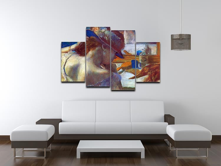 Before the Mirror by Degas, a 4-split canvas artwork showcasing a woman in front of a mirror, divided into four panels for a dynamic display.