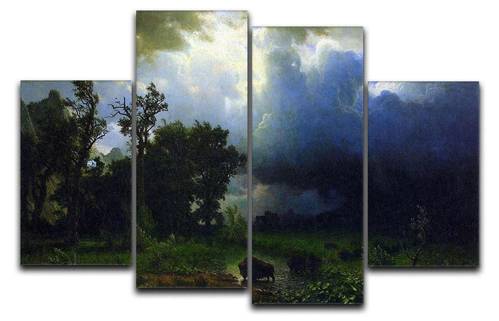 Before the Storm by Bierstadt, a 4-split canvas artwork showcasing a dramatic stormy landscape in four panels.