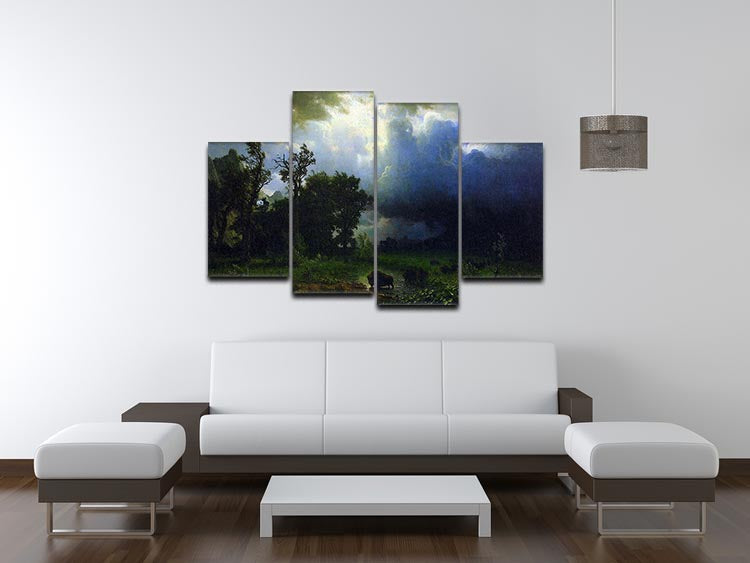 Before the Storm by Bierstadt, a 4-split canvas artwork showcasing a dramatic stormy landscape in four panels.