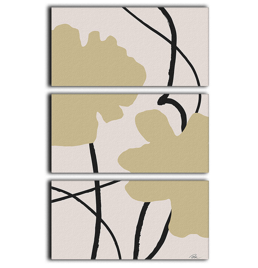 Beige Flowers 02 3 Split Panel Canvas Print showcasing elegant floral design across three panels.