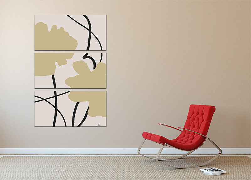 Beige Flowers 02 3 Split Panel Canvas Print showcasing elegant floral design across three panels.