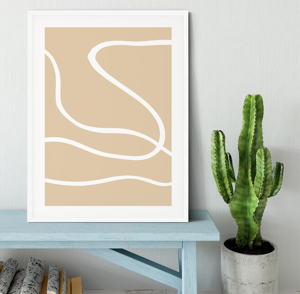 Beige Lines 01 Framed Print showcasing elegant design and high-quality craftsmanship in a stylish frame.