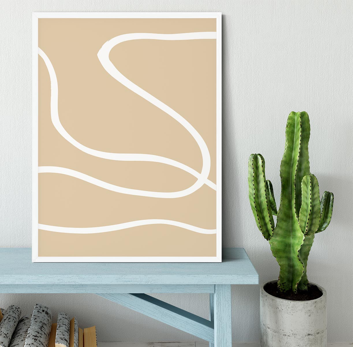 Beige Lines 01 Framed Print showcasing elegant design and high-quality craftsmanship in a stylish frame.