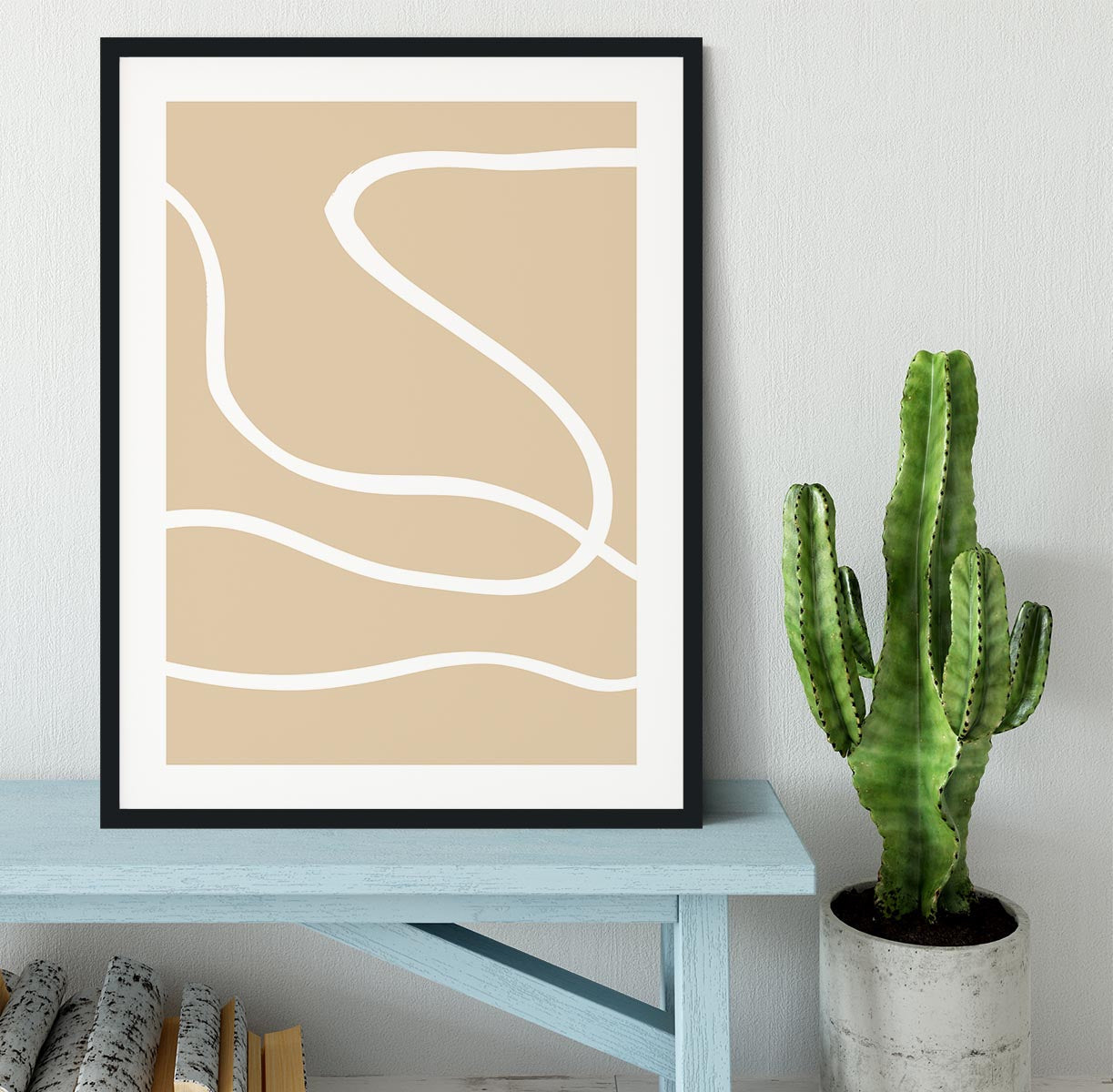 Beige Lines 01 Framed Print showcasing elegant design and high-quality craftsmanship in a stylish frame.