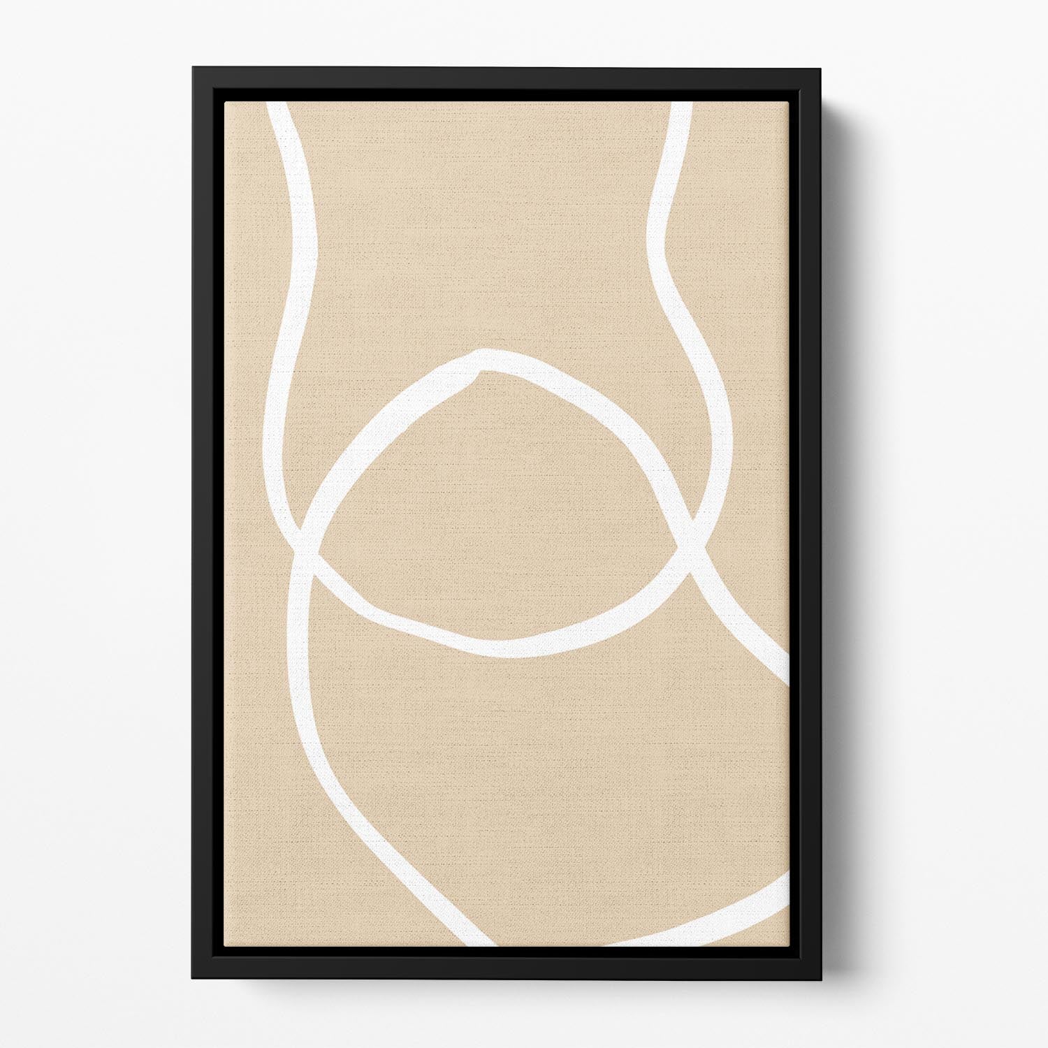 Beige Lines 04 Floating Framed Canvas featuring abstract design in soft beige tones with a handcrafted wooden frame.