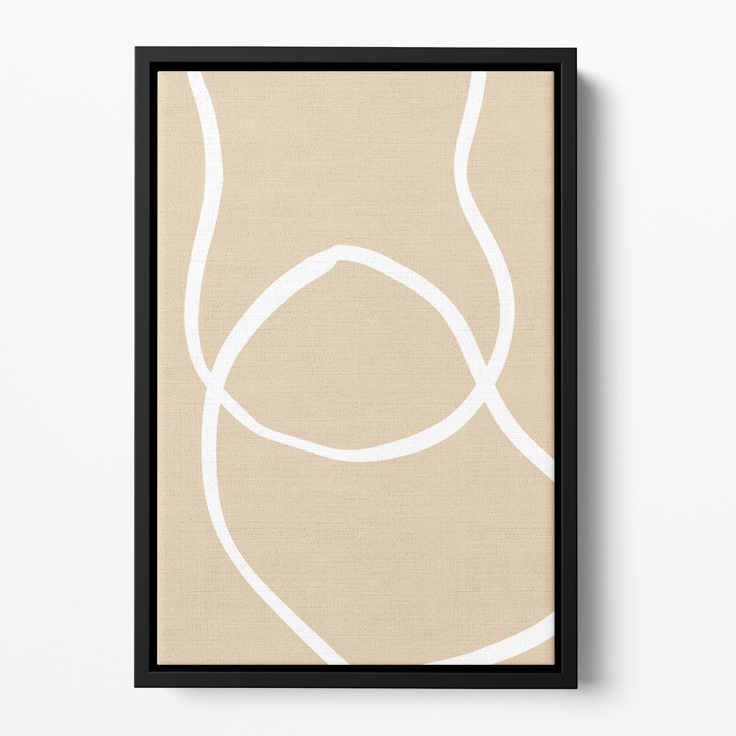 Beige Lines 04 Floating Framed Canvas featuring abstract design in soft beige tones with a handcrafted wooden frame.
