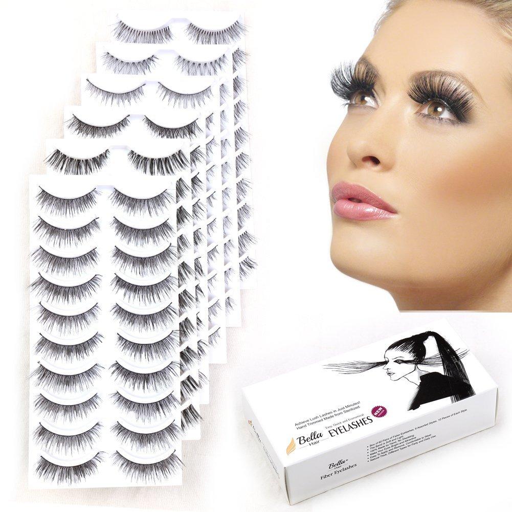 Bella Hair False Eyelashes Extension set showcasing 6 different styles of false lashes in a box, ideal for enhancing eye beauty.