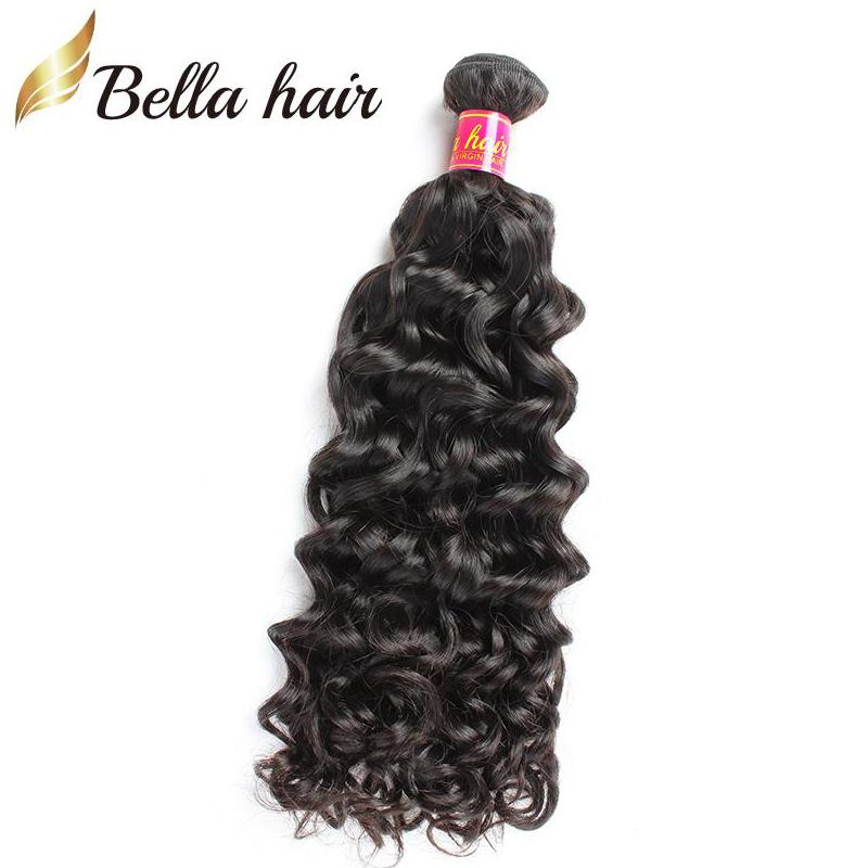 Bellahair Malaysian Water Wave Hair Extensions in natural color, showcasing thick bundles and beautiful water wave texture.