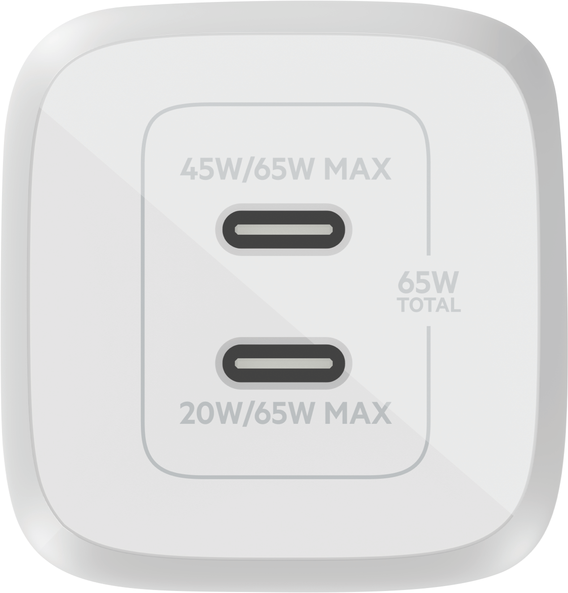 Belkin Dual USB-C GaN Wall Charger with two USB-C ports and compact design, ideal for fast charging.