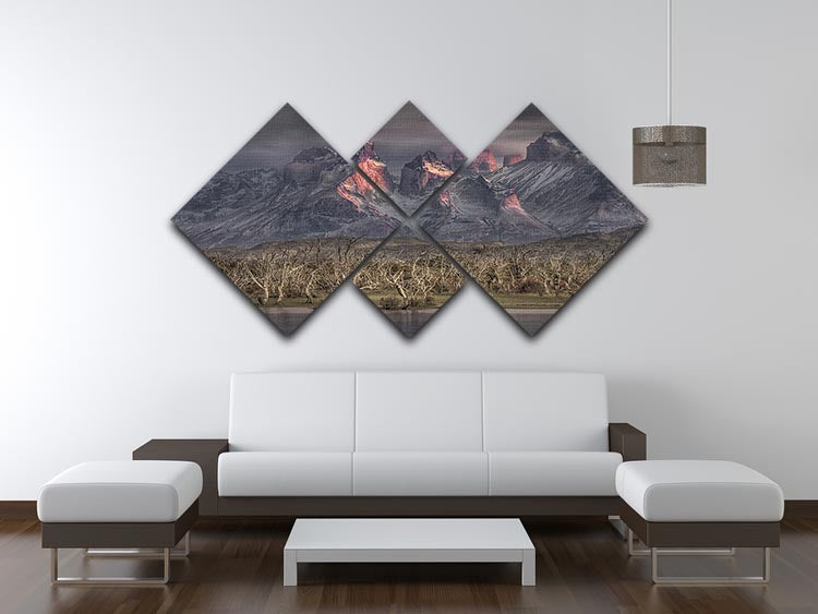 A stunning 4-square multi panel canvas depicting the majestic peaks of Patagonia, showcasing vibrant colors and intricate details.