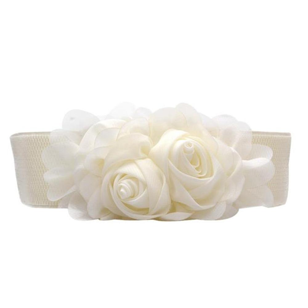 Fashionable elastic waistband belt for women featuring chiffon roses, perfect for enhancing outfits.