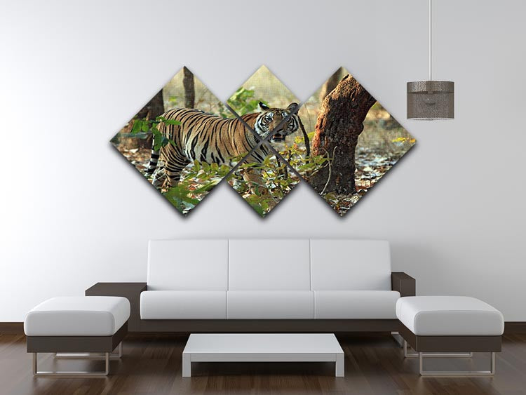 Bengal Tiger 4 Square Multi Panel Canvas artwork featuring a majestic tiger in vibrant colors, divided into four equal panels.