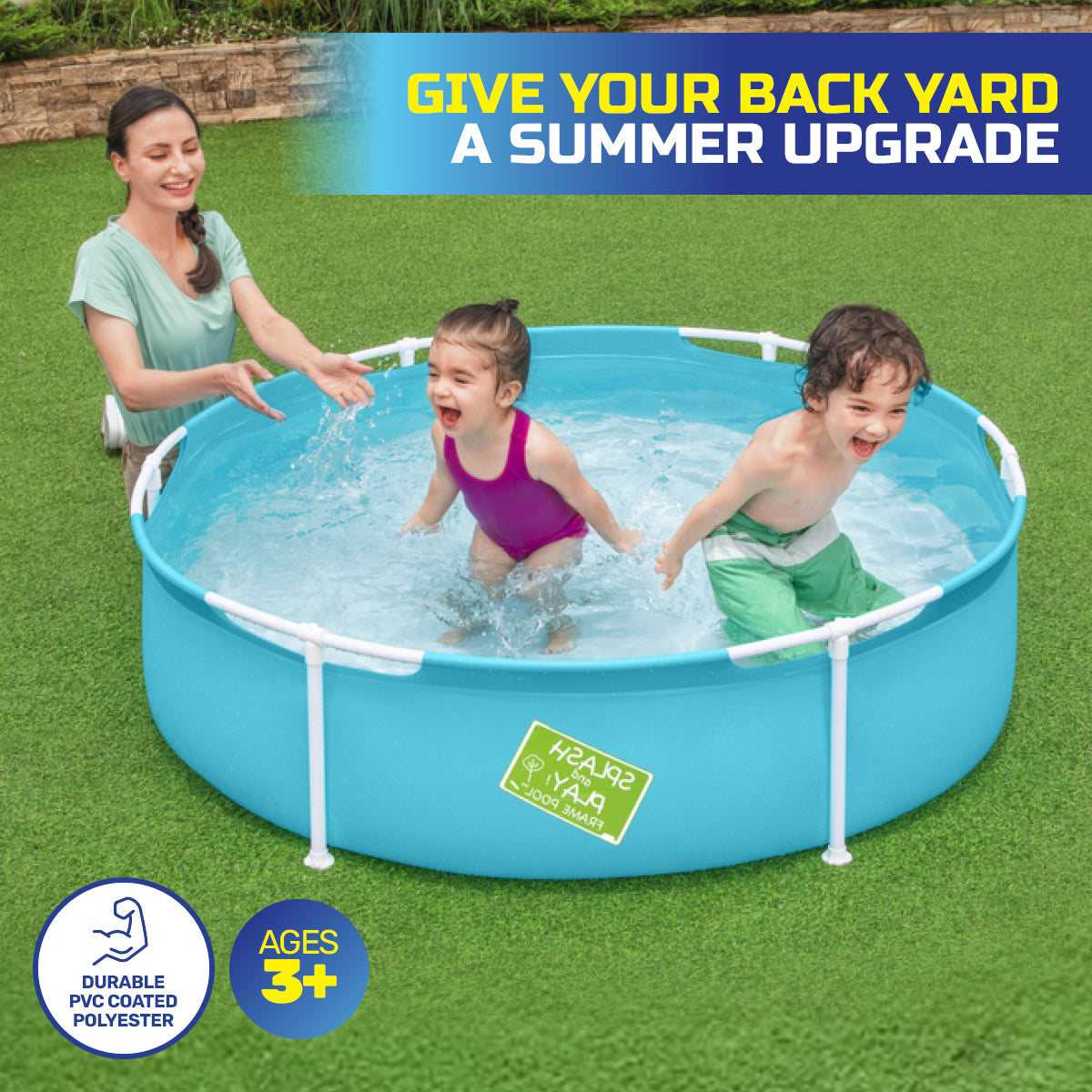Bestway 1.52m x 38cm Kids Above Ground Pool with rust-resistant frame and UV resistant material, perfect for summer fun.