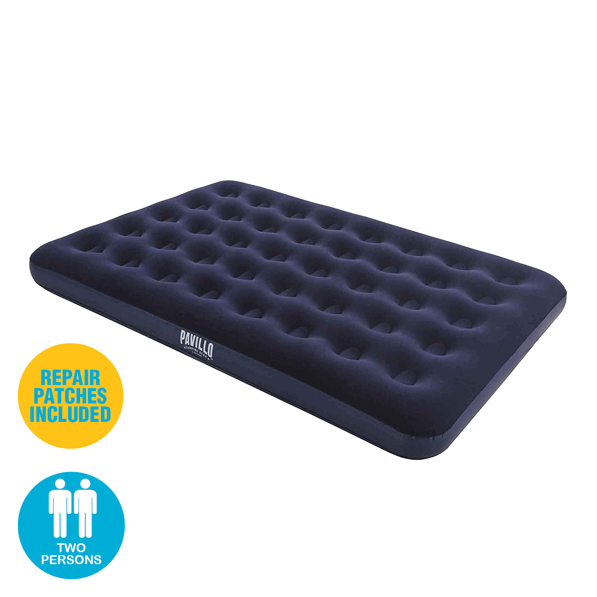 Bestway Double Inflatable Air Bed featuring a durable design, coil beam construction, and a soft flocked top, suitable for indoor and outdoor use.