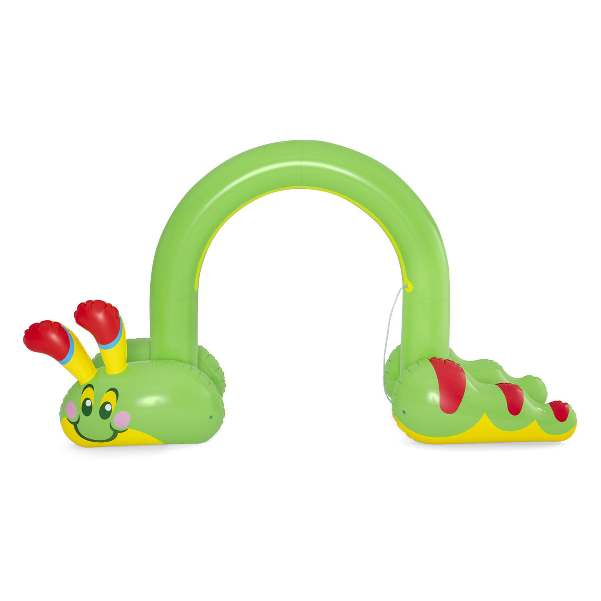 Brightly colored Bestway Inflatable Caterpillar Sprinkler, 3.4m long, with built-in sprayer, perfect for summer fun.