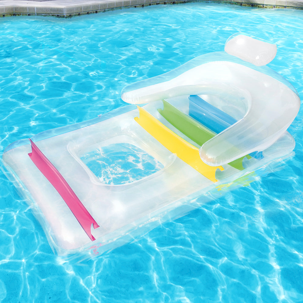 Bestway Inflatable Lounge Beach Float with colorful design and comfortable headrest, armrests, and backrest, perfect for poolside relaxation.