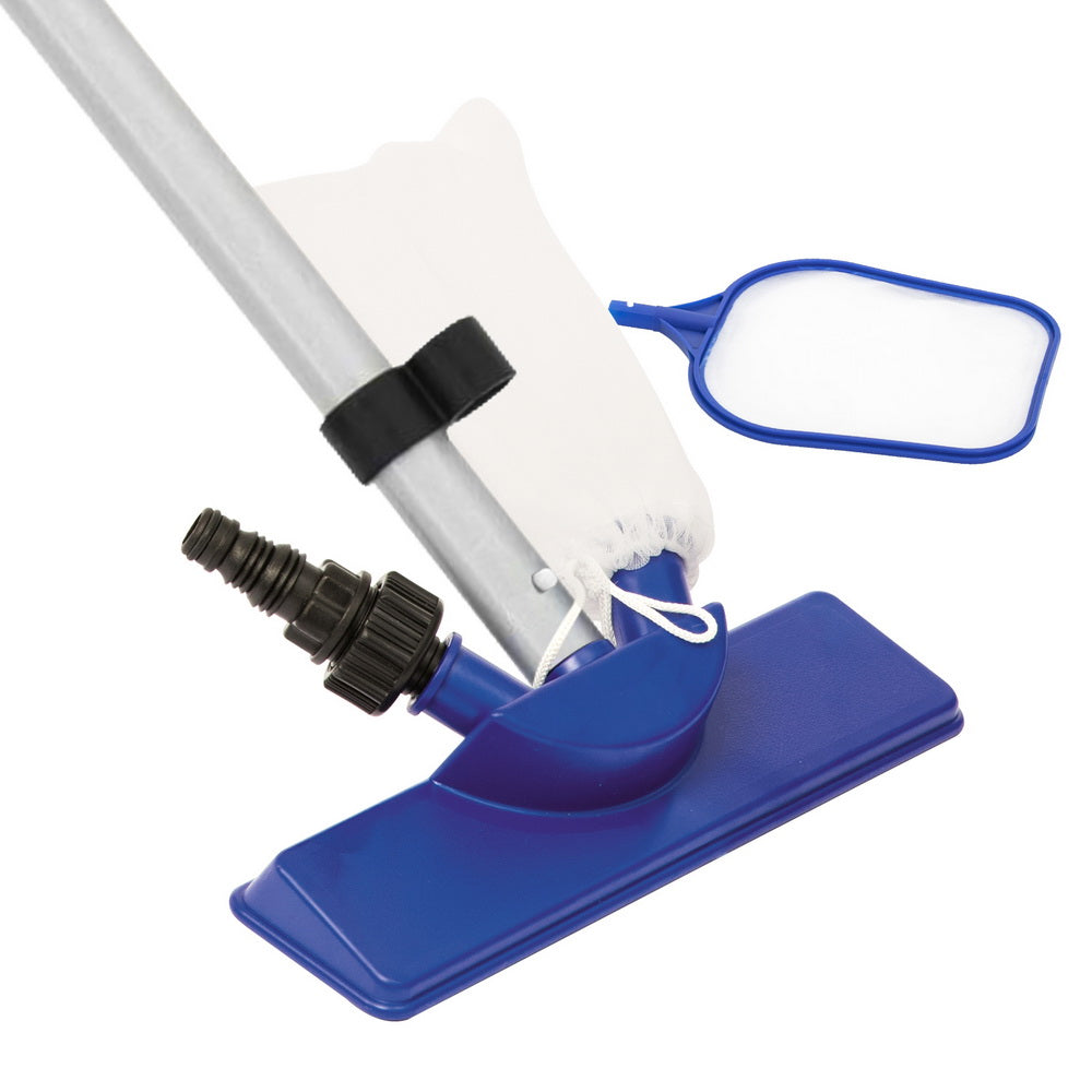 Bestway Pool Cleaner with adjustable pole and interchangeable heads for cleaning swimming pools.