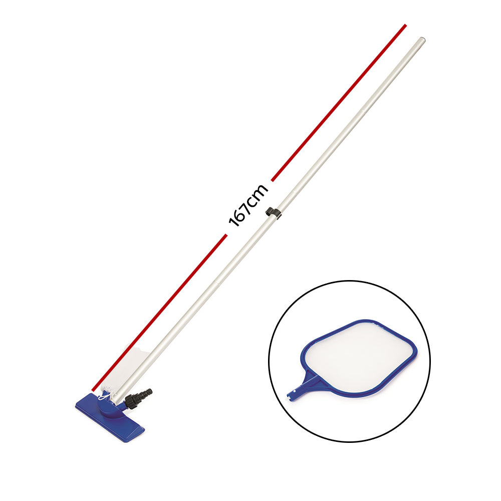 Bestway Pool Cleaner with adjustable pole and interchangeable heads for cleaning swimming pools.