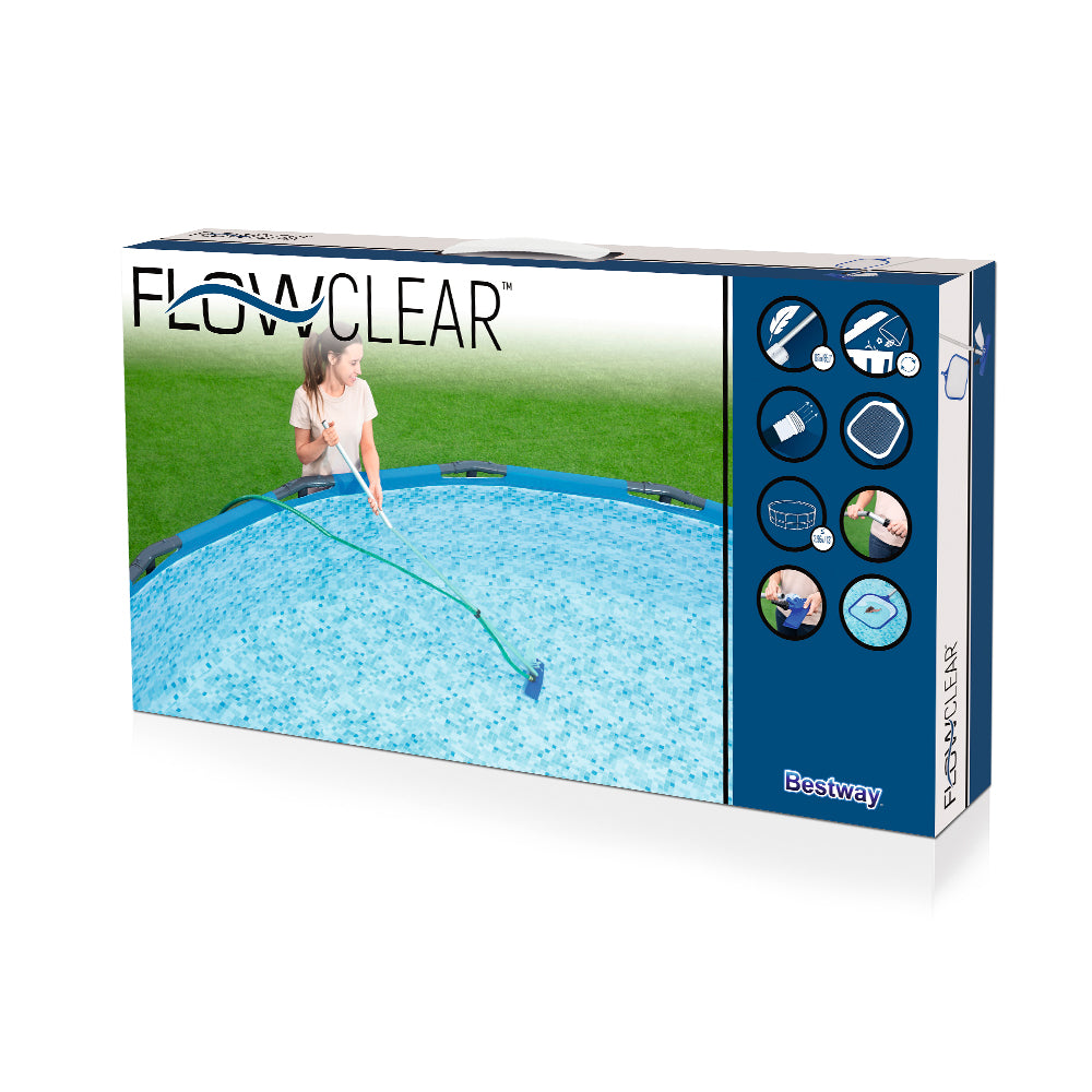 Bestway Pool Cleaner with adjustable pole and interchangeable heads for cleaning swimming pools.