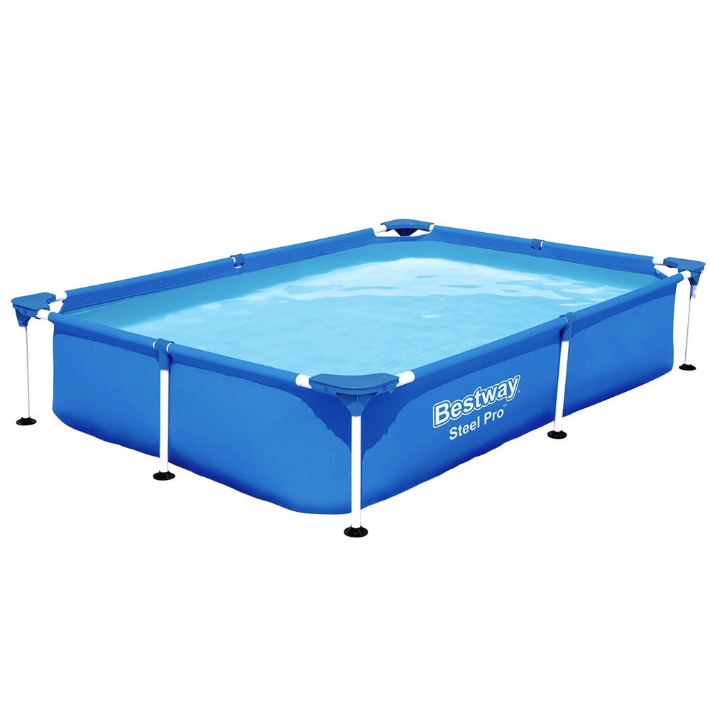 Bestway Steel Pro Above Ground Pool, 2.2 x 1.5M, featuring a sturdy steel frame and inflatable walls, perfect for family fun.